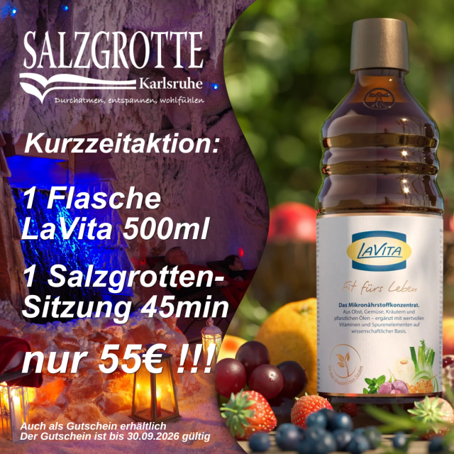 Flasche LaVita + Salzgrottensitzung für nur 55€